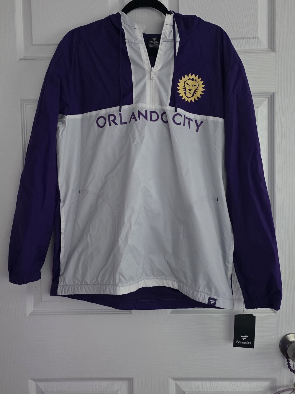 NWT Fanatics Purple & Wht Orlando City Half-Zip Windbreaker/Rain Jacket Size Lg
